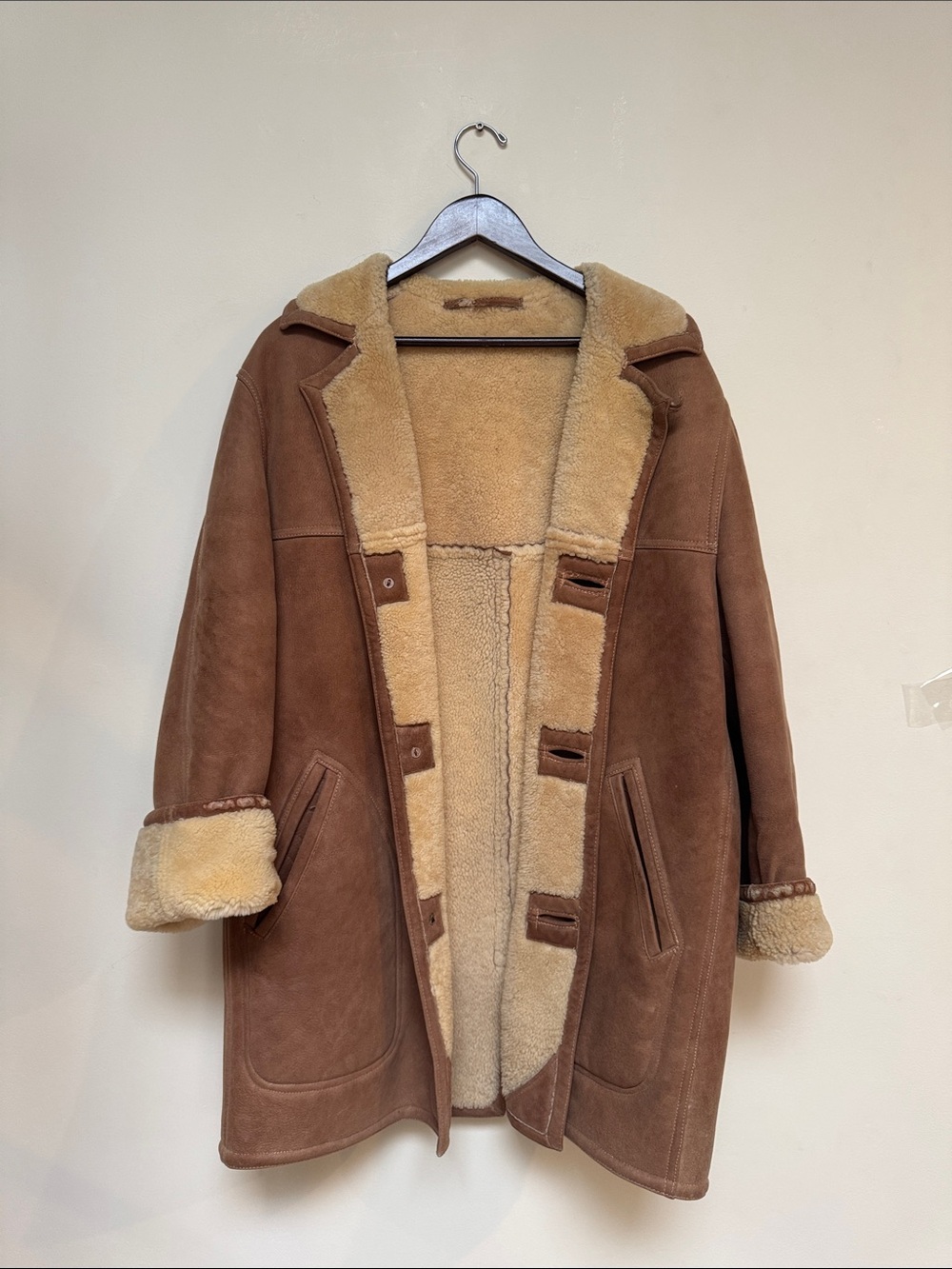Perfectly worn Vintage Rancher Shearling-Lined Brown Suede Coat